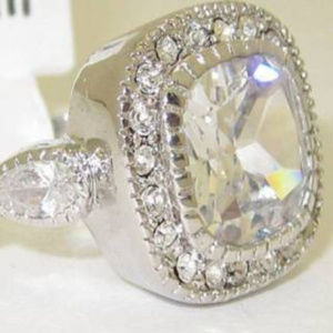 NWT ring white CZ classic large cushion cut